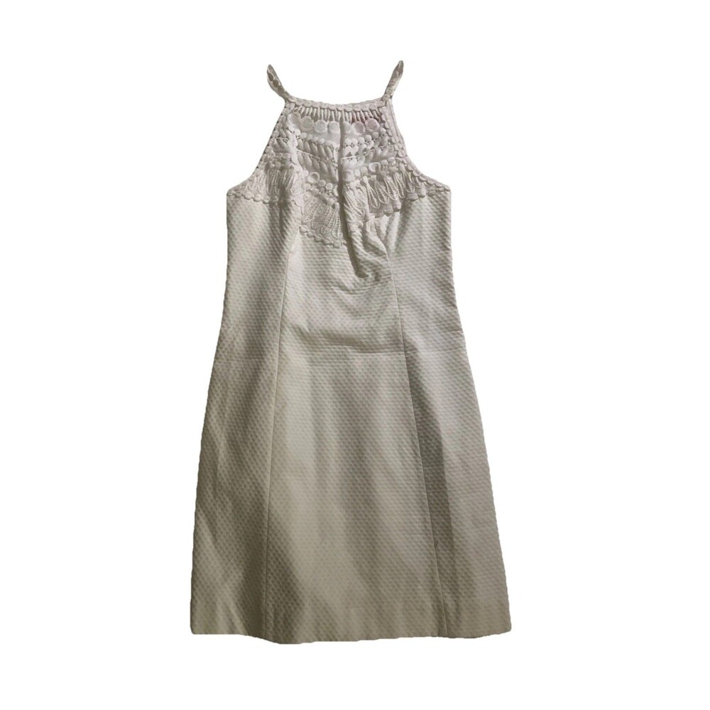Lilly Pulitzer Shift Midi Halter Dress Eyelet Embroidery White Size 0